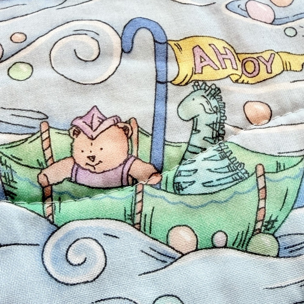 VTG Quilt Baby Blanket Nursery Kids Blue Green Patch OOAK 43" Sweet USA Handmade
